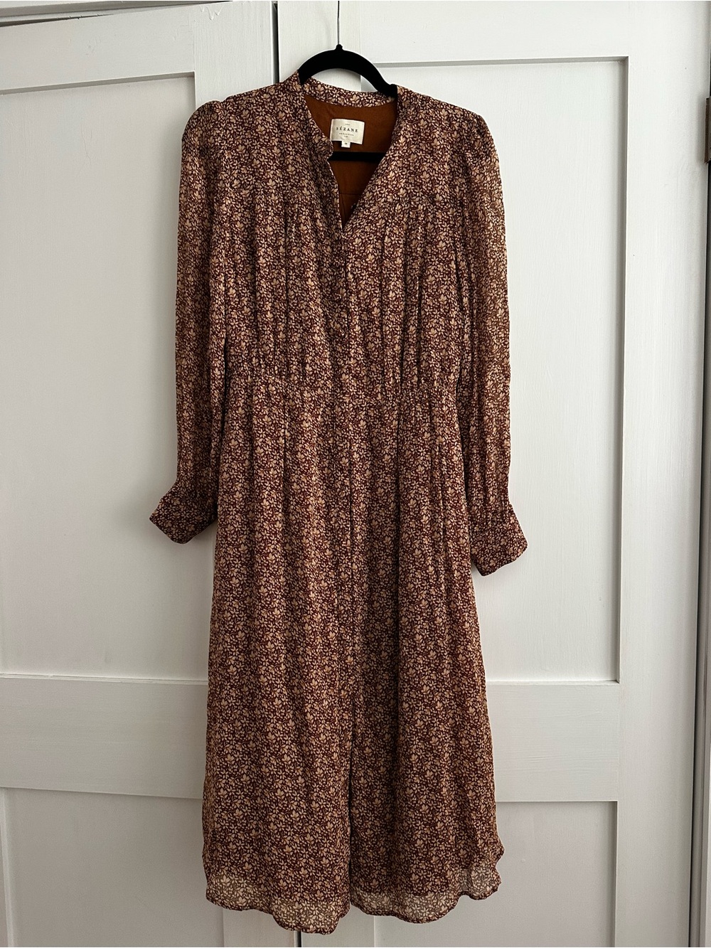 Sezane Brown Floral Long Sleeve Midi Dress
